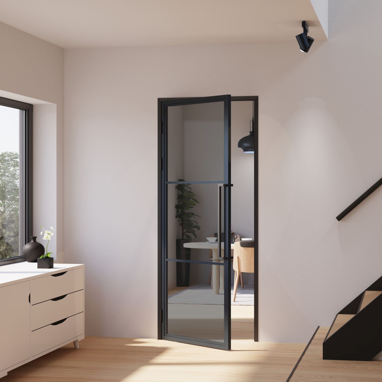 inova wohnen Zimmertür Glastür mit Stahlrahmen Grauglas (Komplett Set, inkl günstig online kaufen
