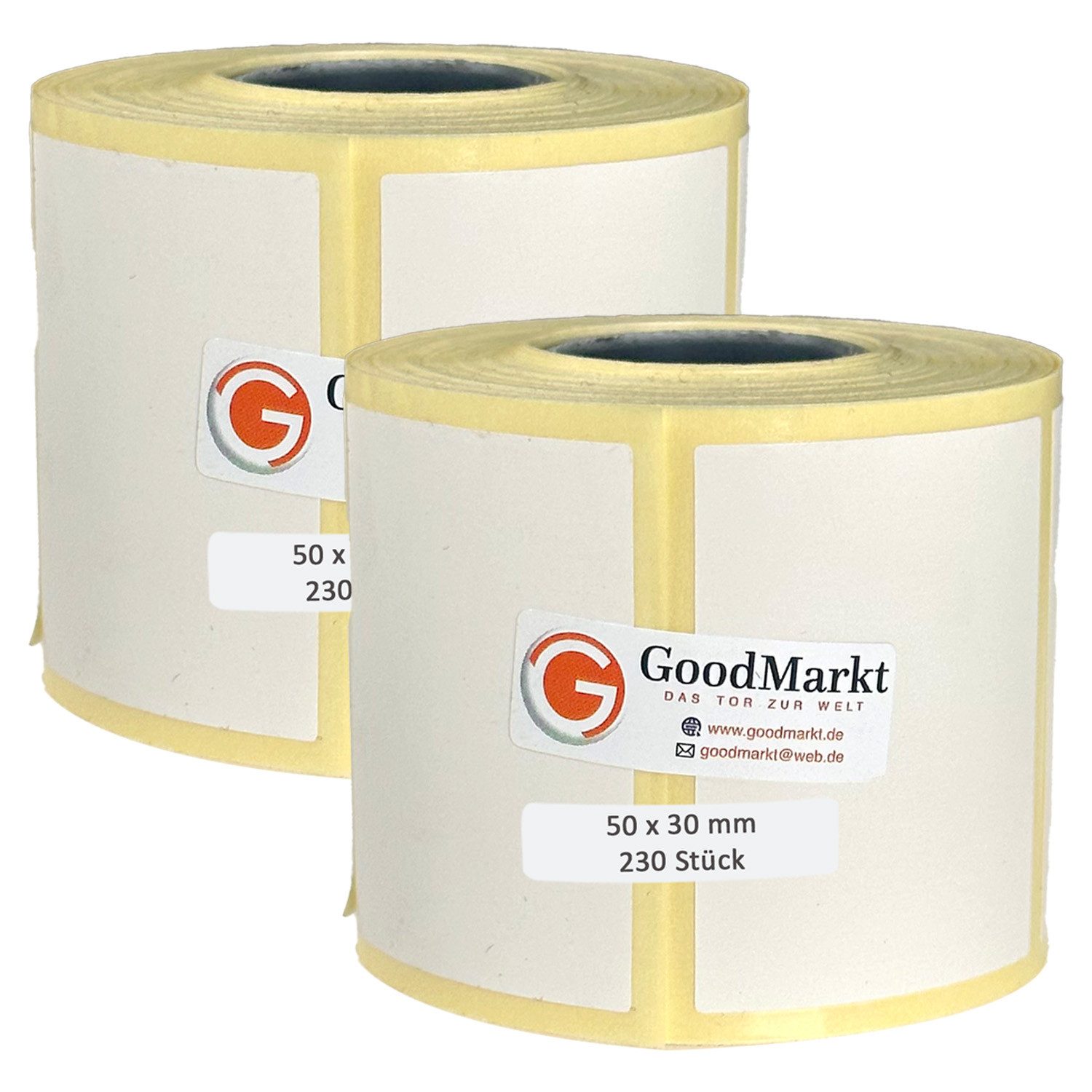 GoodMarkt Etiketten Thermo Etiketten 50 x 30 mm Selbstklebend auf Rolle, 230 Etiketten, Adressetiketten Haushaltsetiketten Bedruckbar Aufkleber für Büro Küche