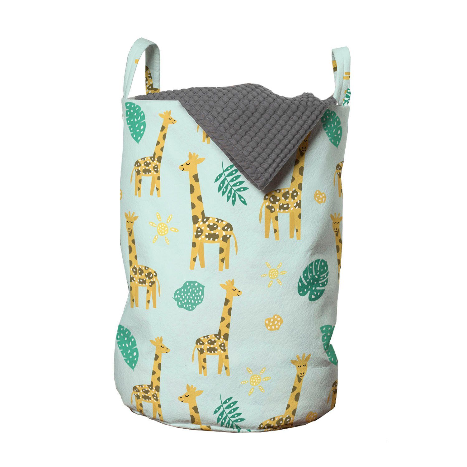Abakuhaus Wäschesäckchen Wäschekorb mit Griffen Kordelzugverschluss für Waschsalons, Giraffe Monstera Sun-Symbol Cartoon