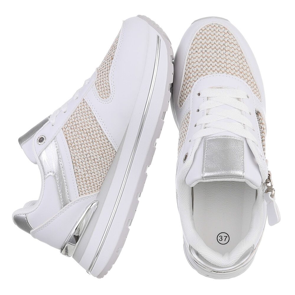 Ital-Design Stylischer Sneaker mit Reißverschluss für Damen Sneaker (91260951) Keilabsatz/Wedge Sneakers Low in Weiß
