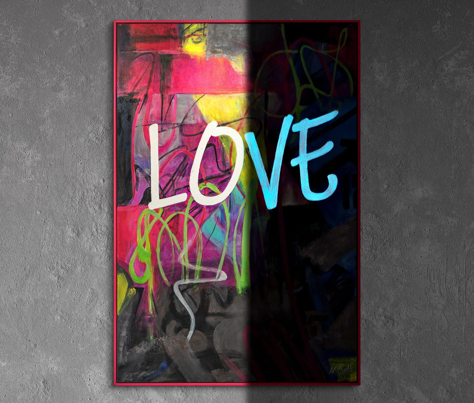 YS-Art Gemälde Love, Abstraktion Mit Rahmen in Rosa