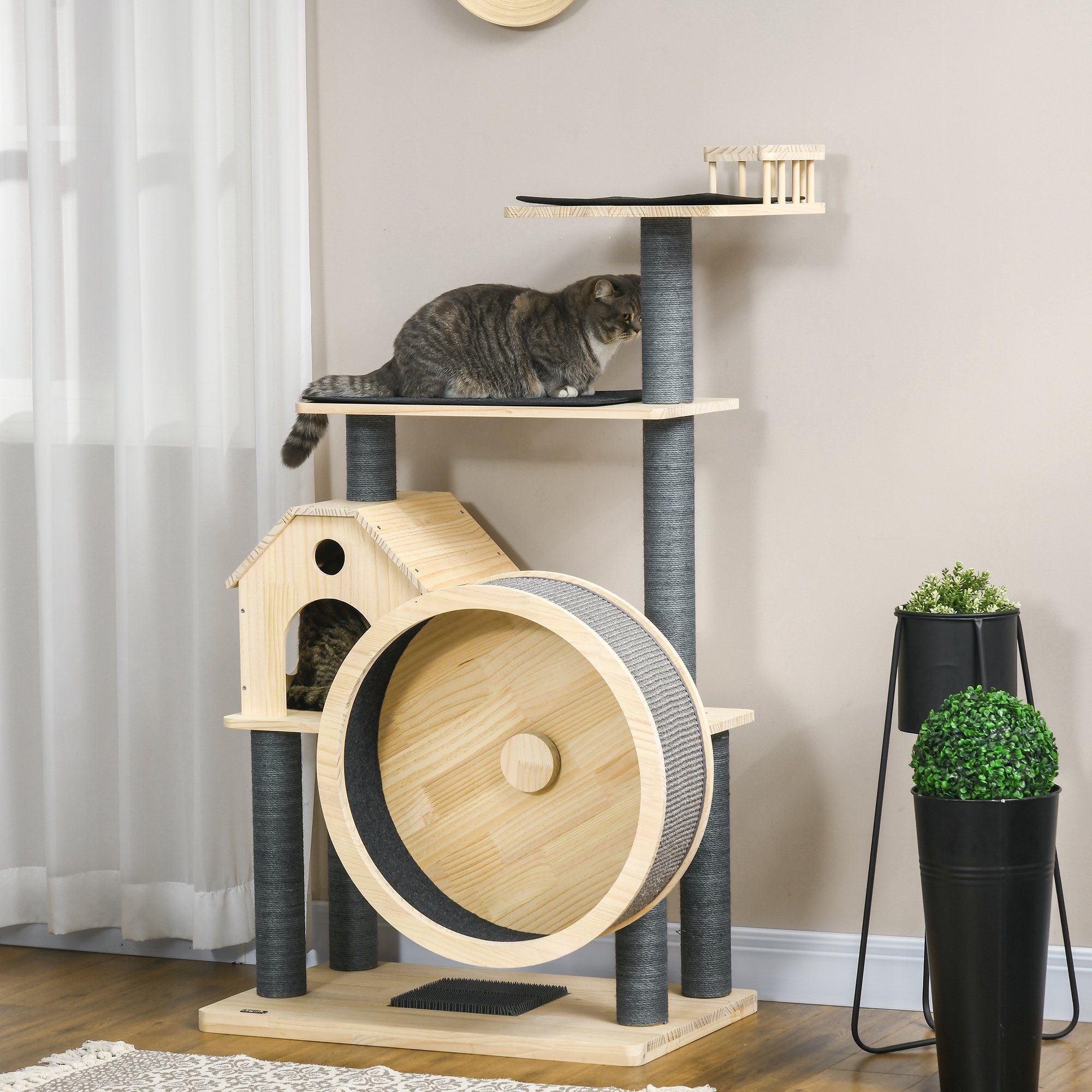 PawHut Kratzbaum mit Laufrad 4-Stock Kratzbaum Katzenhaus mit Sisalsäulen K günstig online kaufen