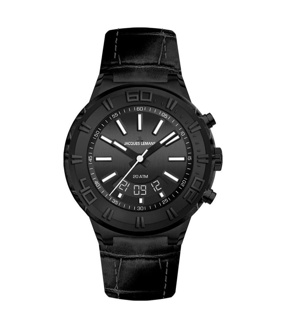 Jacques Lemans Quarzuhr Armbanduhr Uhr Chronograph Edelstahl Lederband Datum Schwarz 1-1772I