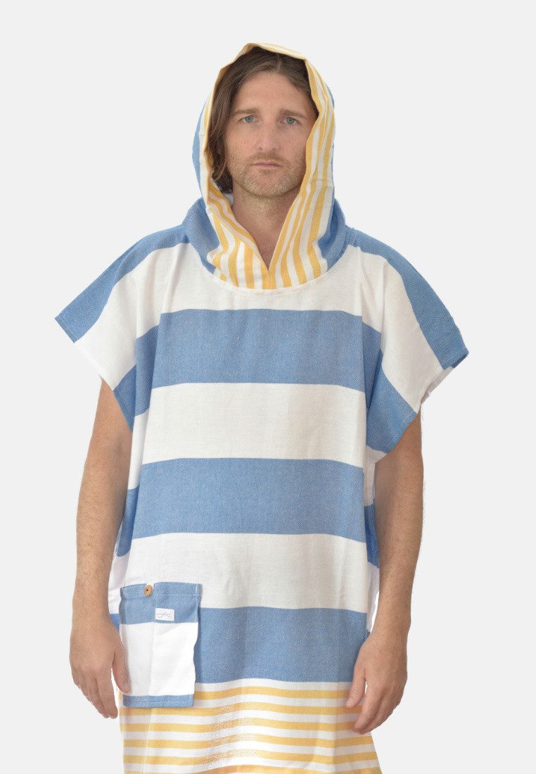 Lou-i Badeponcho Badeponcho bunt gestreift Made in Germany Surfponcho - Badeumhang, Kapuze, mit Kapuze und Tasche