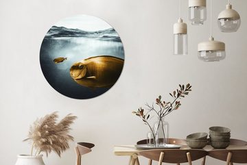 MuchoWow Gemälde Meer - Fisch - Gold, (1 St), Rundes wandbild für Wohnzimmer, Wandkreis, Wandschmuck, 90x90 cm