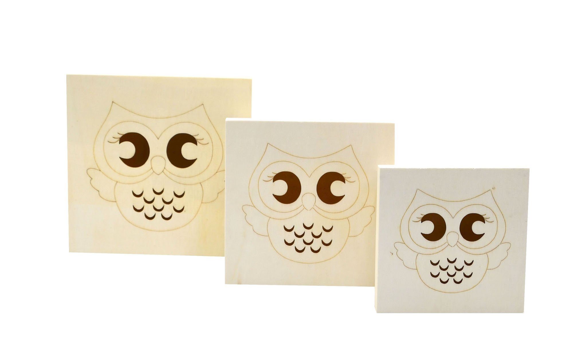 MyBer® Aufbewahrungsbox Holzbox Box 3 Set Holzkiste 3 Schachtel Deko Eule aus Holz (3 St), mit Deckel 16,5x16,5x6cm PM_PZ433