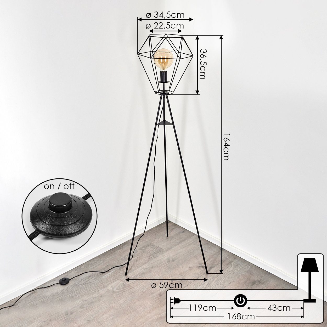 hofstein Stehlampe in Lichteffekt aus Standlampe Metall »Pomari« Gitterschirm, mit moderne Schwarz, Fußschalter ohne Stehlampe E27 durch Leuchtmittel, und