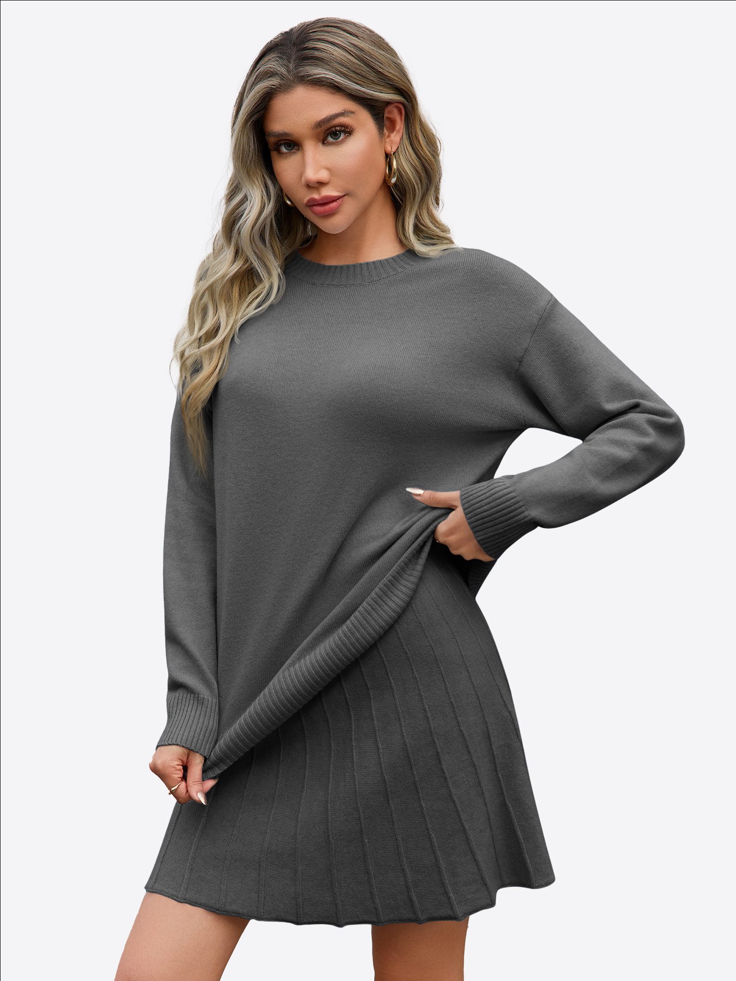 Imily Bela Strickpullover Damen 2-teilige Pullover-Sets (Set, 2-tlg., Strickpullover+Faltenrock) mit Rundhalsausschnitt