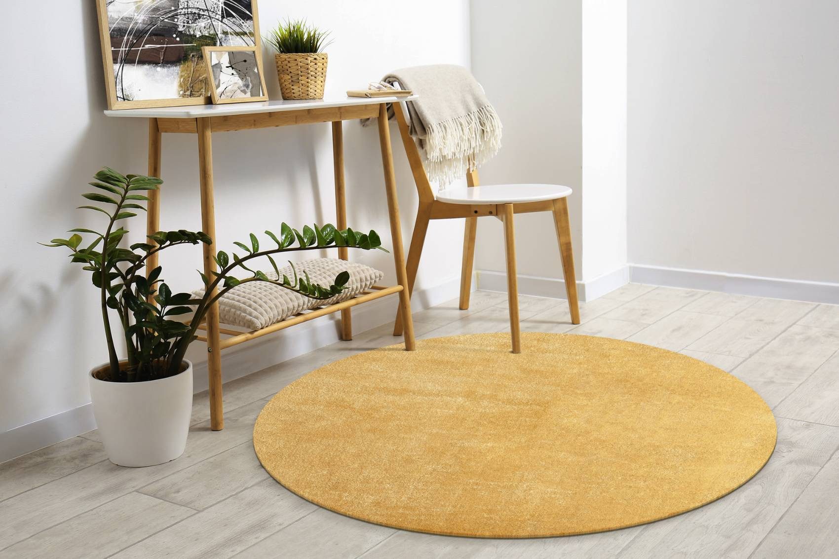 Floornovo Hochflor-Teppich Indoor Teppich Gold versch. Größen - rechteckig für alle Innenräume -, rund, Trocken- und Feuchträume