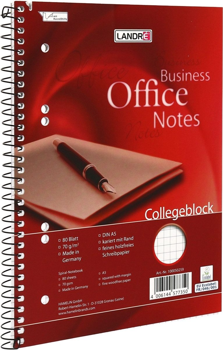 LANDRE Notizblock Kollegblock Work A5 kariert 70g/qm VE=80 Blatt