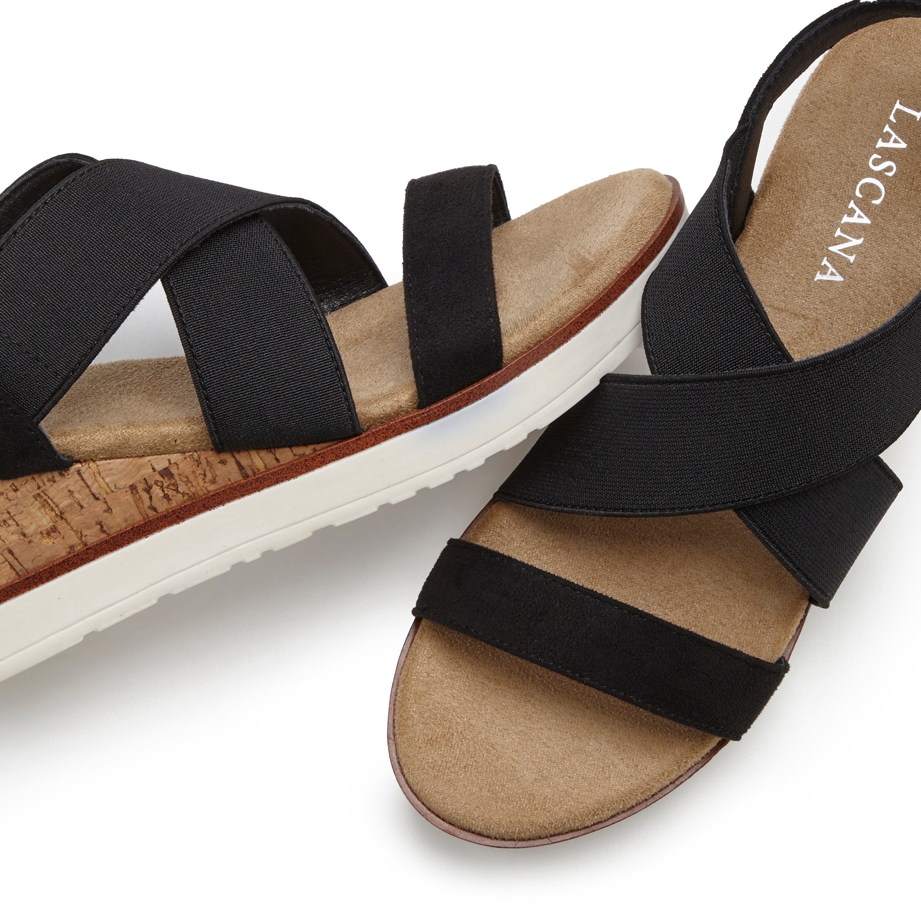 LASCANA Sommerschuh, offener Schuh, Sandale, Keilsandalette, Sandalette mit elastischen Riemchen VEGAN