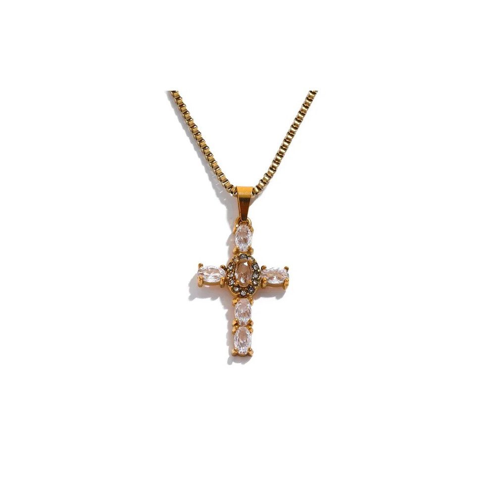 SHELAGO Kette mit Anhänger - Zirkonia Kreuz Halskette Damen - Edelstahl Ket günstig online kaufen