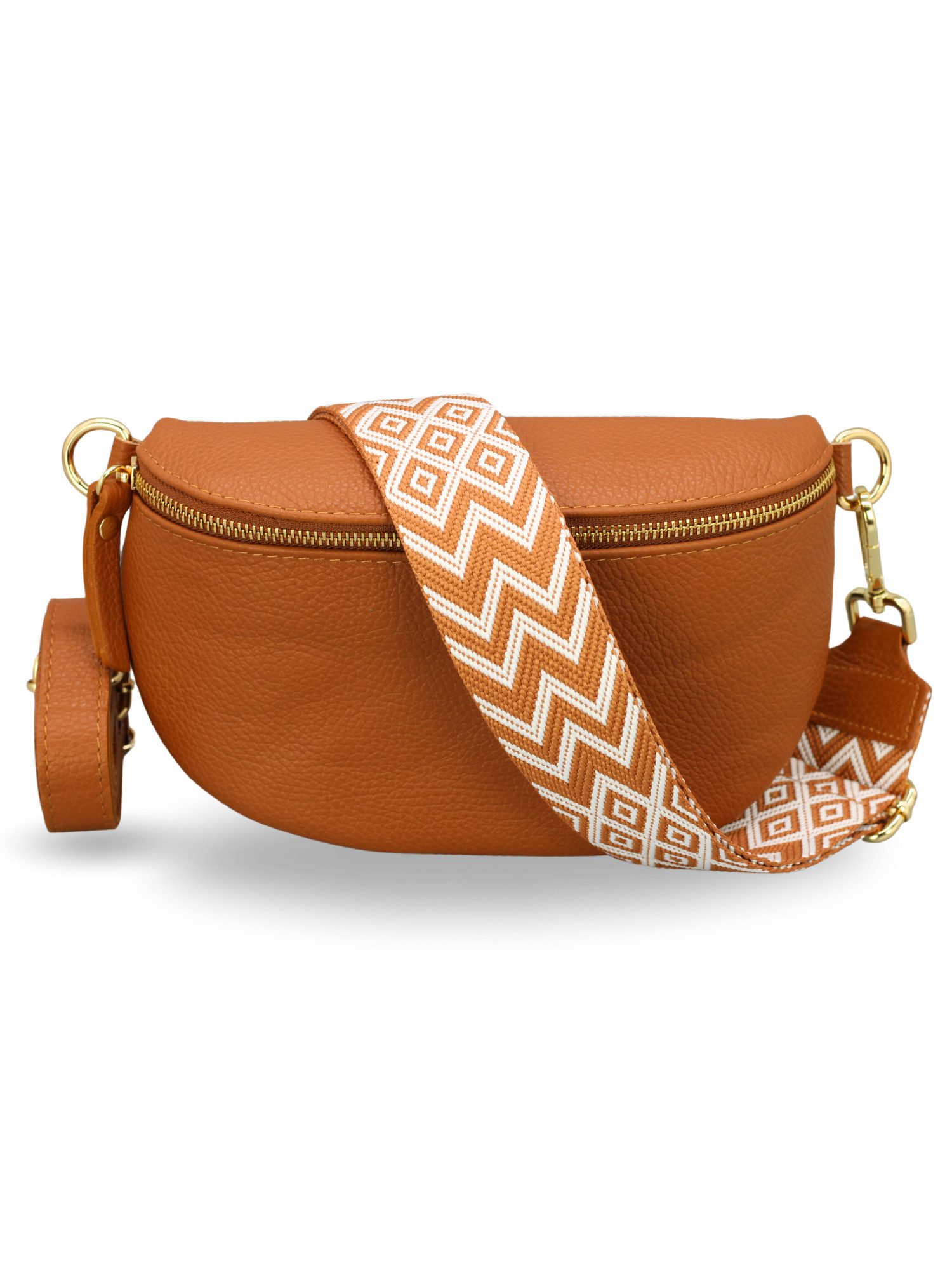 Bauchtasche Damen mit goldenem Reißverschluss, Bauchtasche Leder