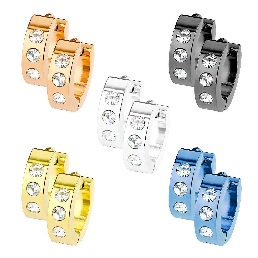 Taffstyle Paar Creolen Ohrringe 1 Paar Creolen mit 3 Kristallen Blau (zum Geburtstag Weihnachten Valentinstag), Ohrringe Creolen Frauen Damen Schmuck Geschenke Muttertag Valentinstag