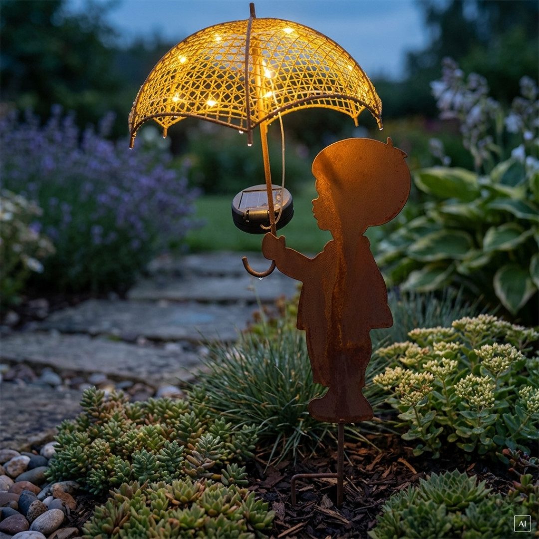 abc HOME LED Gartenleuchte Mädchen, Junge mit Regenschirm, LEDs, Solarpanel, Lichtsensor, Zwei Varianten: Junge und Mädchen