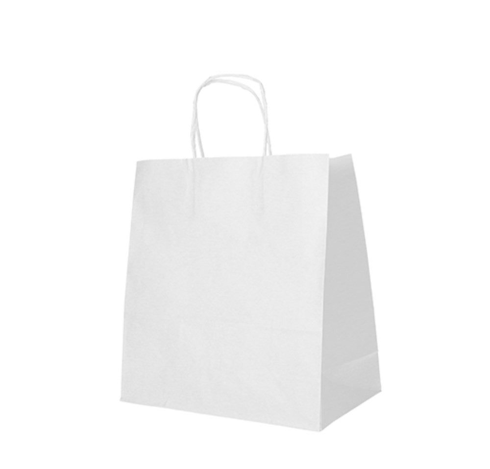 PAPSTAR Tragetasche 25 Tragetaschen, Papier 27cm x 32cm x 17cm weiss mit gedrehtem Griff