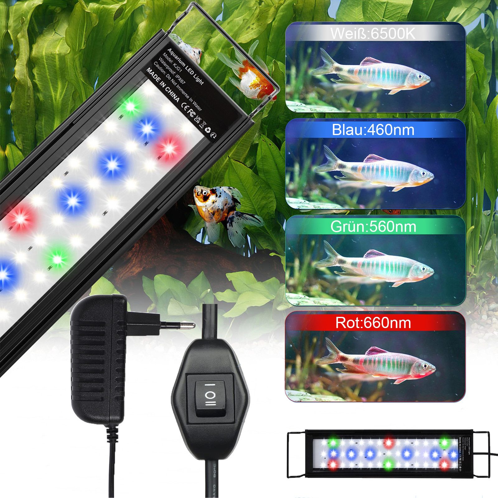 LED Aquariumleuchte Vollspektrum Aquariumleuchte 30 cm/45 cm,Weiß,Blau,Rot,Grün