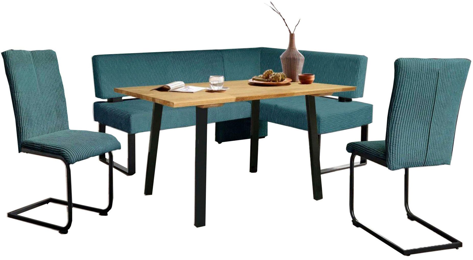 OTTO home Eckbankgruppe Oliver, (Set, 4-tlg., 4-tlg), Eckbank mit Wellenunterfederung im Sitz, Tisch Massiv Eiche