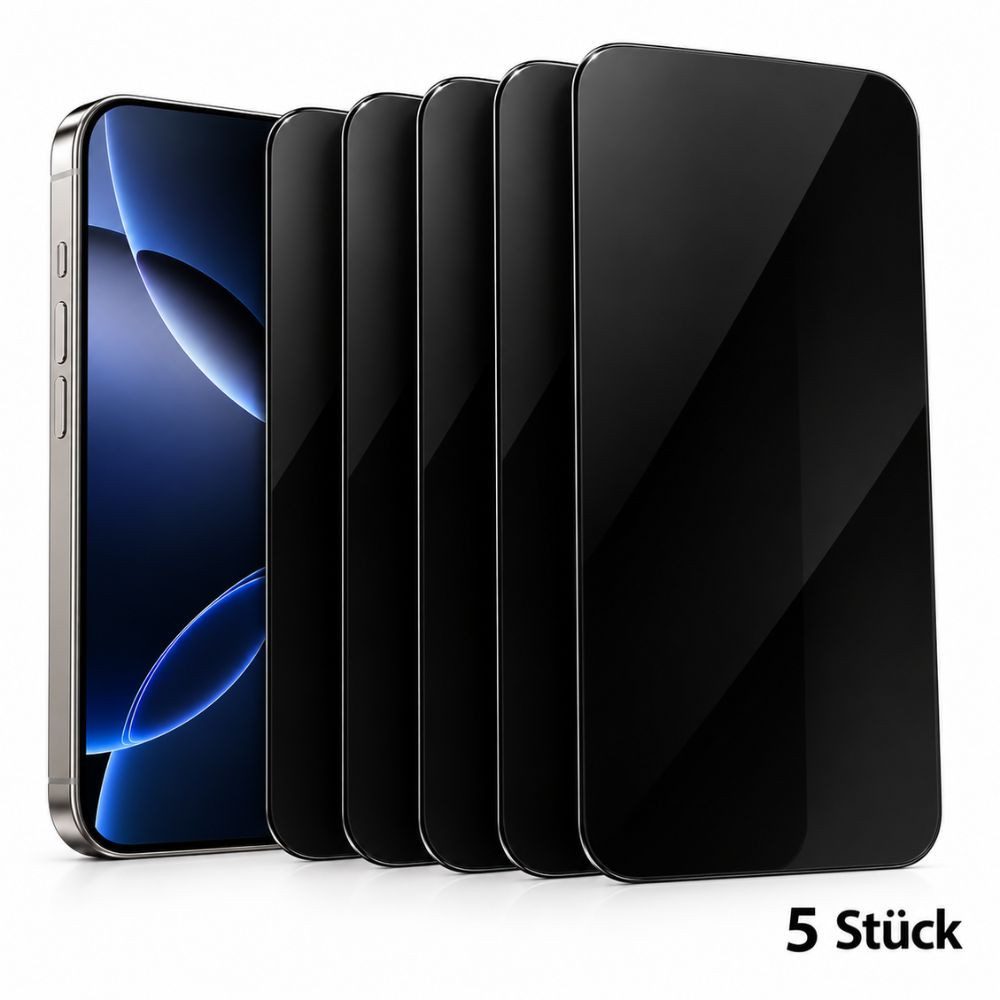 LIVINO Sichtschutzfolie 5x Privacy Panzerglas iPhone 18 Pro Max Sichtschutz Schutzfolie, (5er Panzerglas Set, Displayschutz Zubehör Set), Privacy Sichtschutz, 9H gehärtetes Glas, blasenfreie Installation