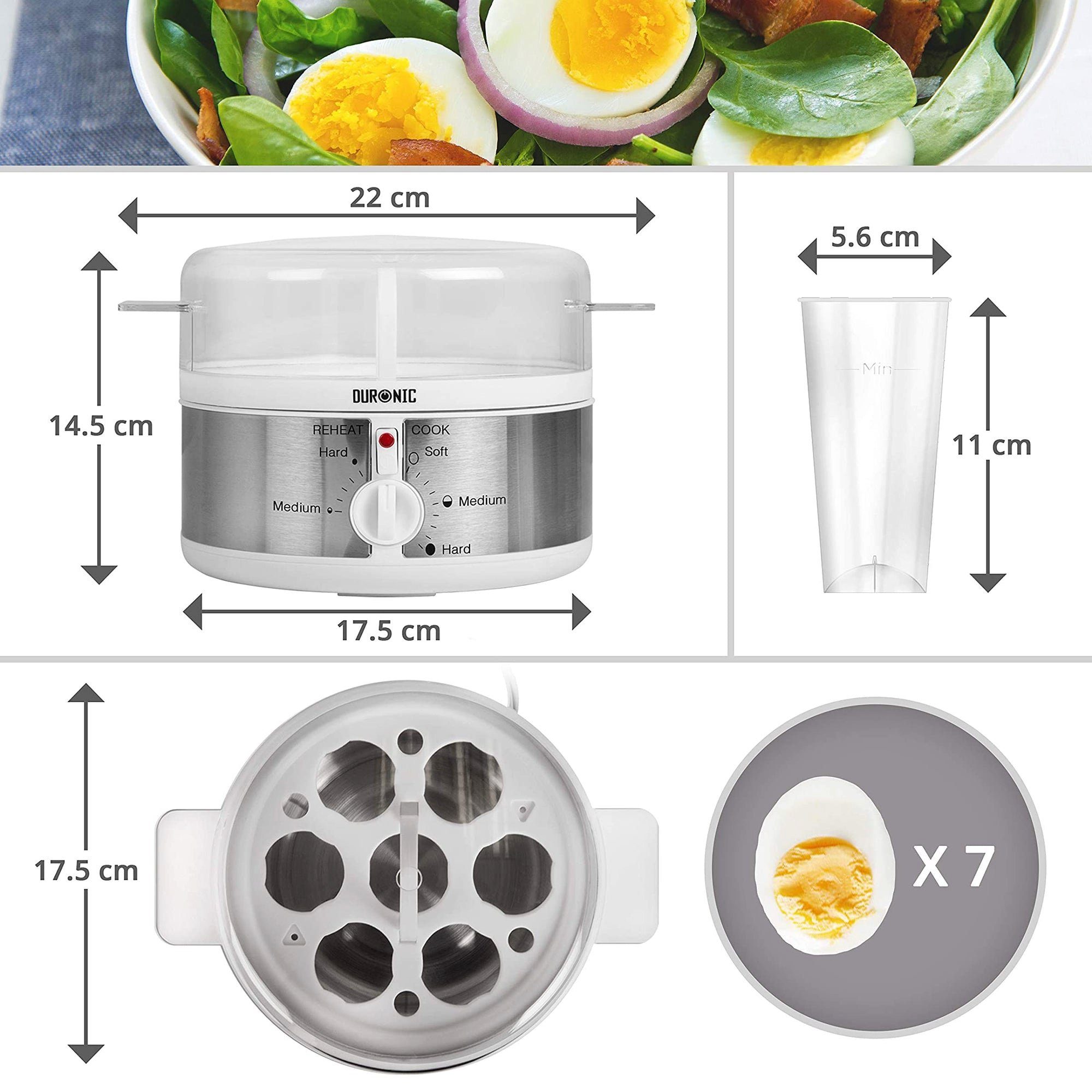 Duronic Eierkocher, EB35 Eierkocher, 7 für Härtegradeinstellung Eier, und bis 1 Timer