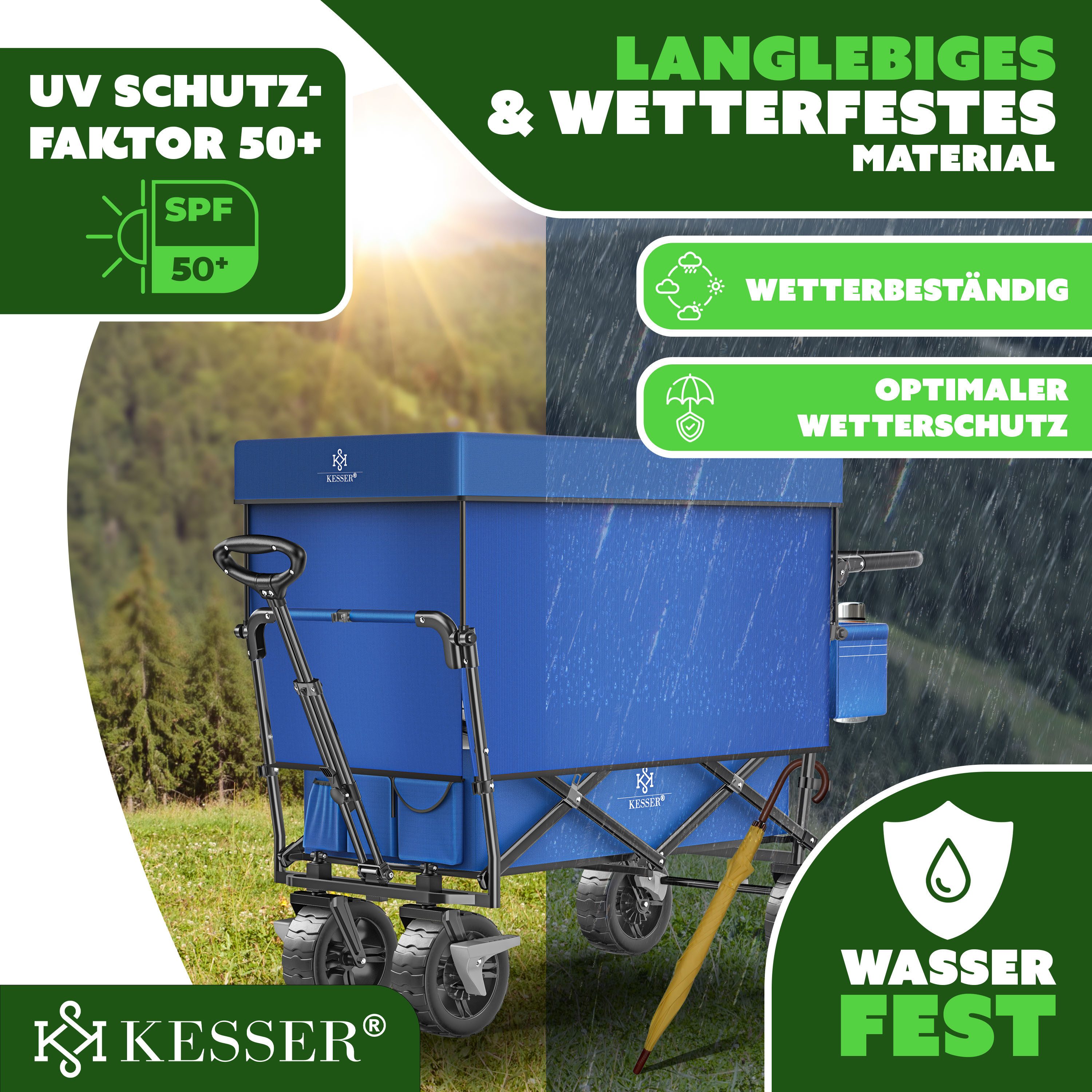 KESSER Bollerwagen, Bollerwagen faltbar GT9000 mit Dach Handwagen Transportwagen