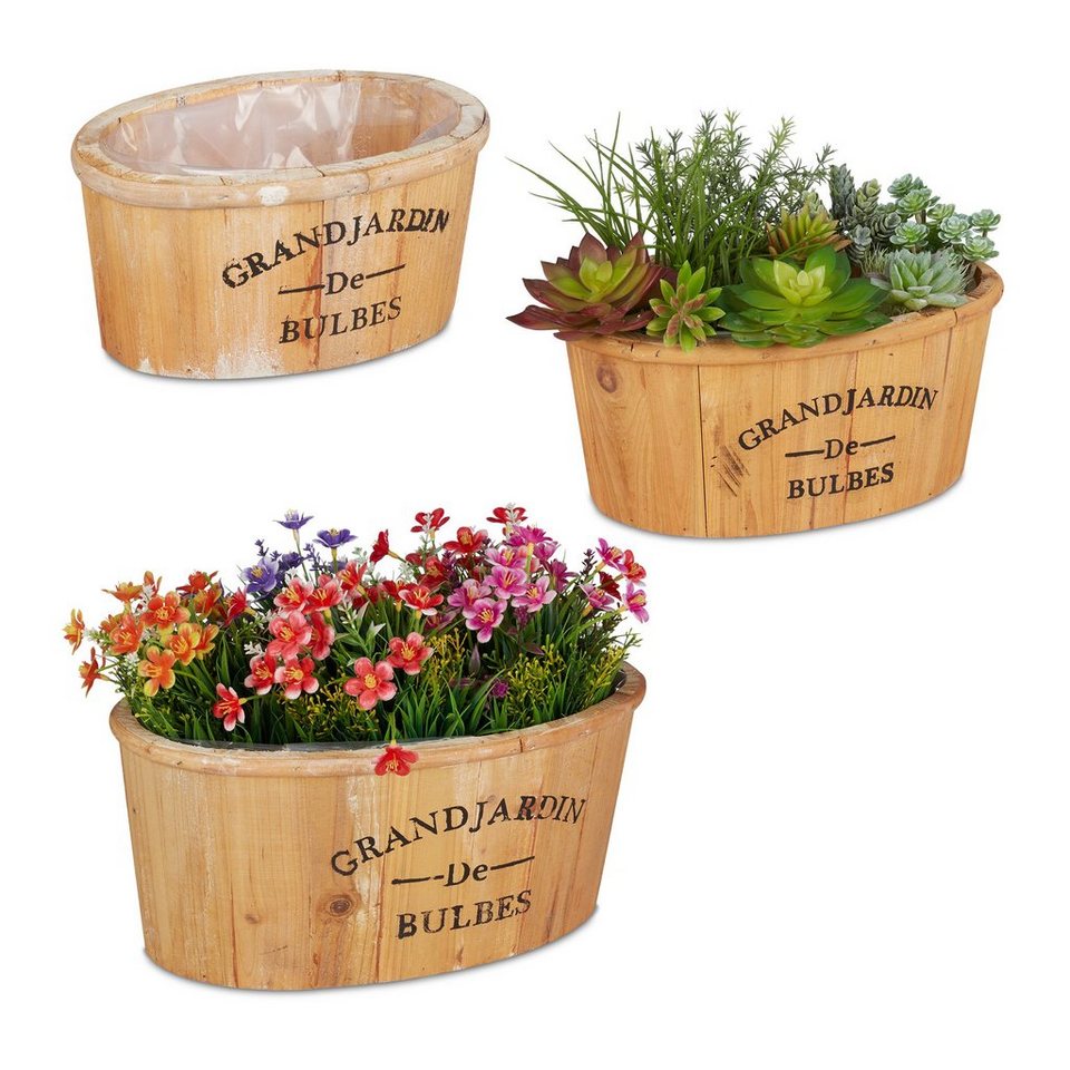 relaxdays Blumenkasten Blumenkasten Holz 3er Set