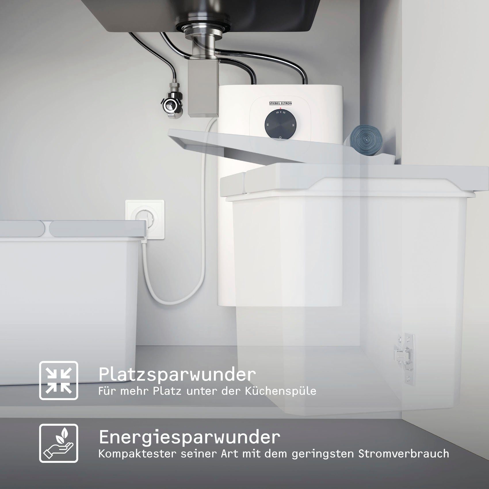 STIEBEL ELTRON Kleinspeicher SNU 5 Plus, Untertischboiler 5 Liter, (max. 85°C), Niederdruck, mit Stecker