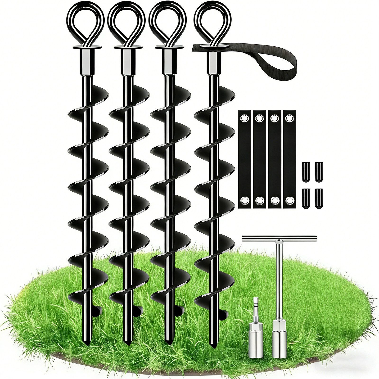 SURFOU Bodenanker Bodenanker Erdanker 4 Set Trampolin und Zelte Befestigung, für Outdoorbereich, Zelte, Vordächer, Spiral Bodenanker, Eindrehen