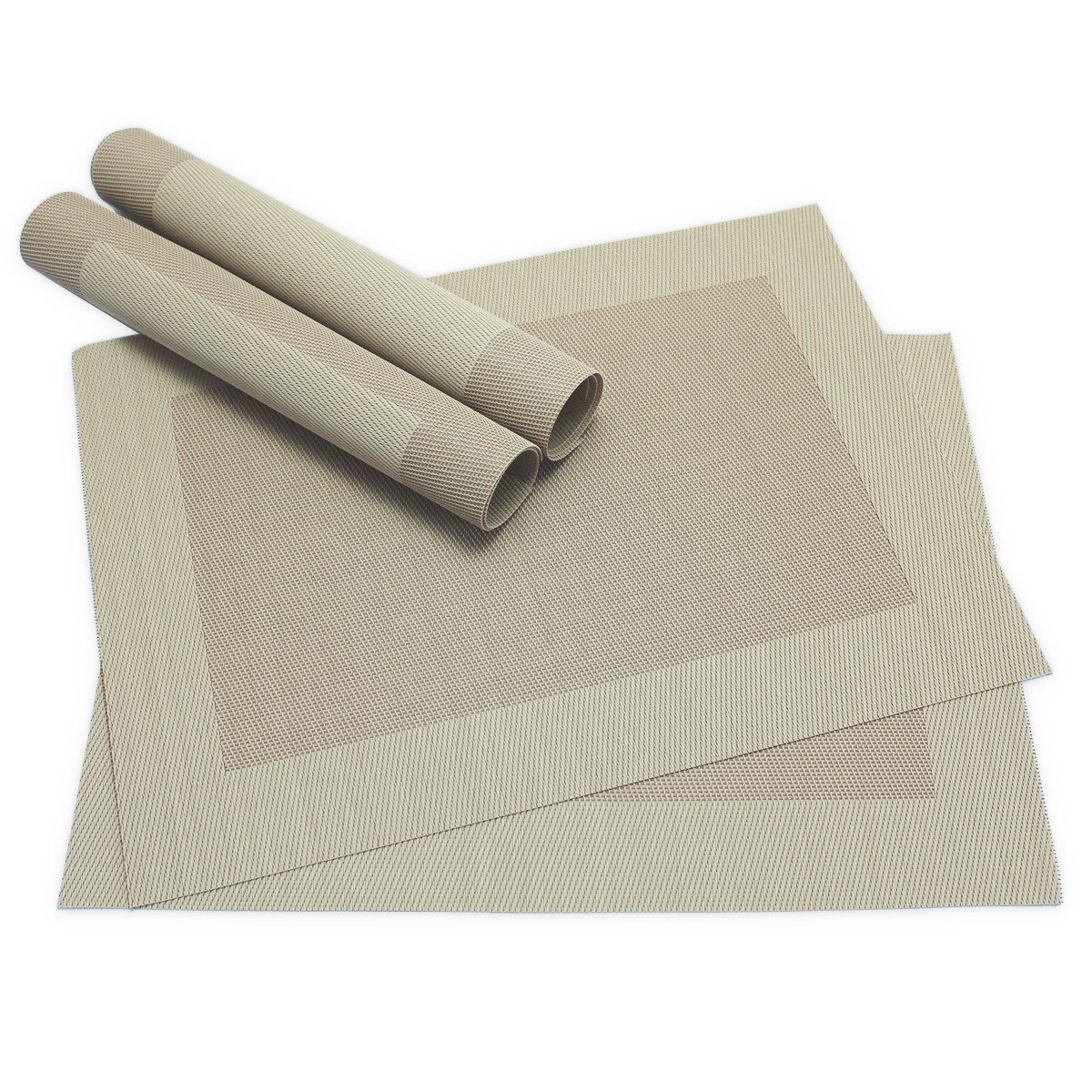 matches21 HOME & HOBBY Platzset Tischsets BORDA 4er Set Beige als Tischuntersetzer, (4-St), Abwaschbare Platzsets als Tischunterlagen für Ess-Tisch Tisch-Deko