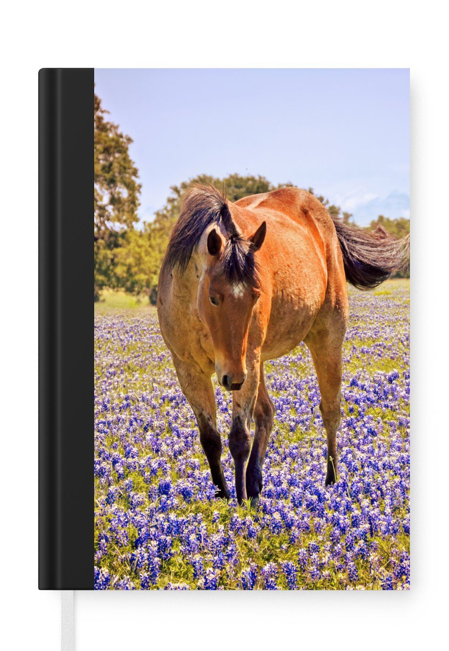 Pferd - Bauernhoftier Blumen Lila, Merkzettel, Seiten, Notizbuch A5, Journal, - 98 - Notizheft, Haushaltsbuch MuchoWow Tagebuch,