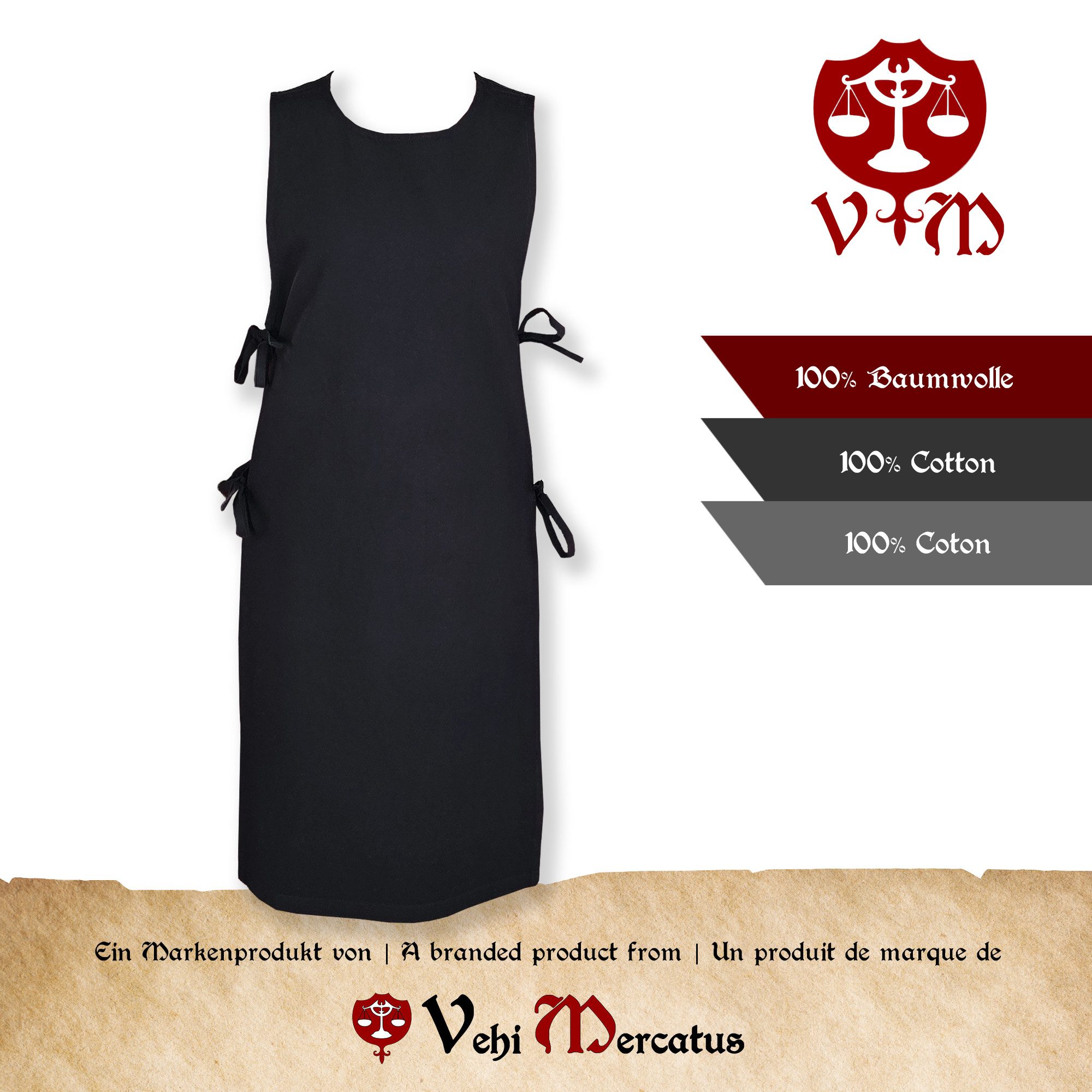 Vehi Mercatus Burgfräulein-Kostüm Klassisches Wikinger Überkleid schwarz "Lykke"