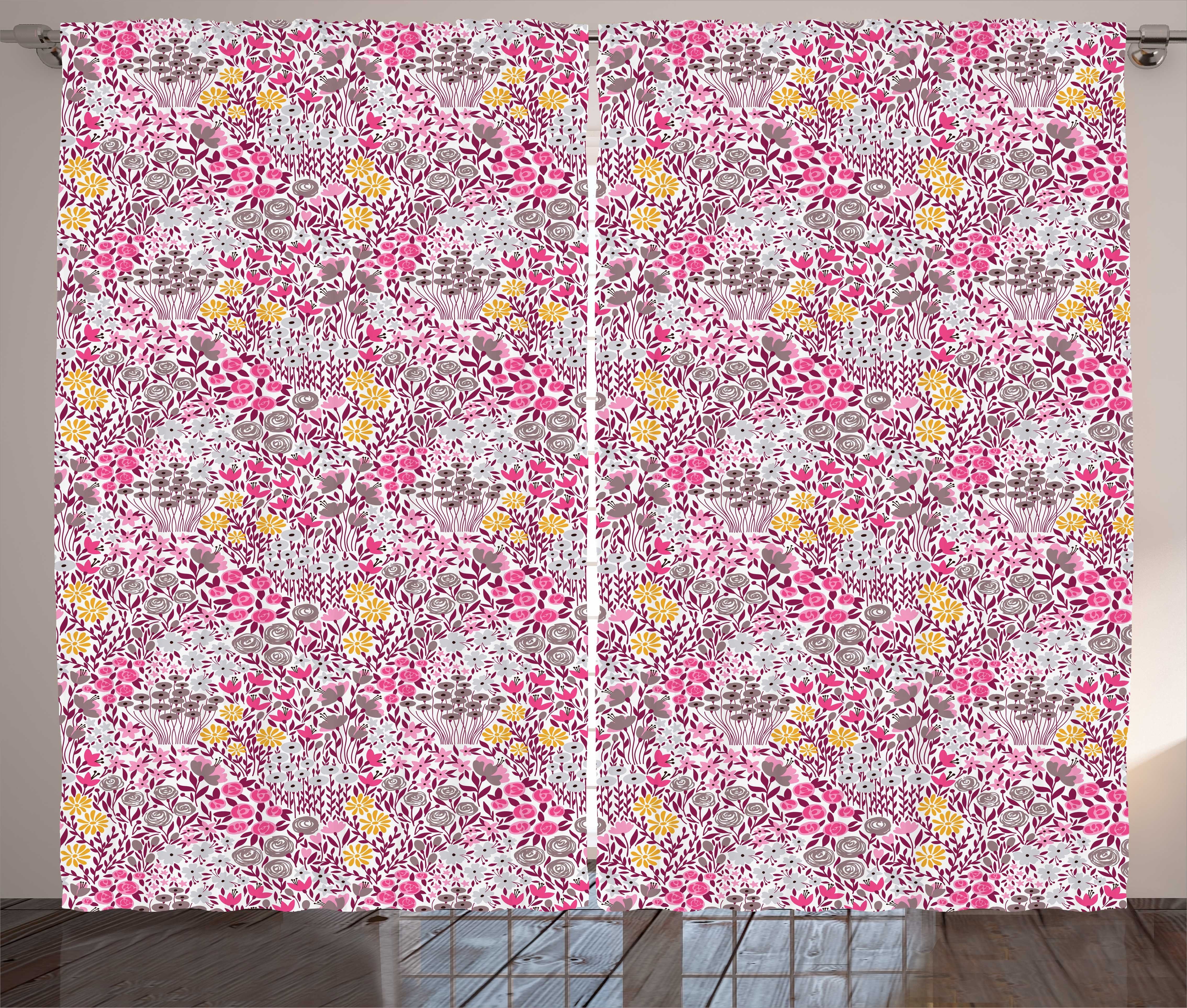 Gardine Schlafzimmer Kräuselband Vorhang mit Schlaufen und Haken, Abakuhaus, Rosa Blumen Abstrakt Garten Blossom