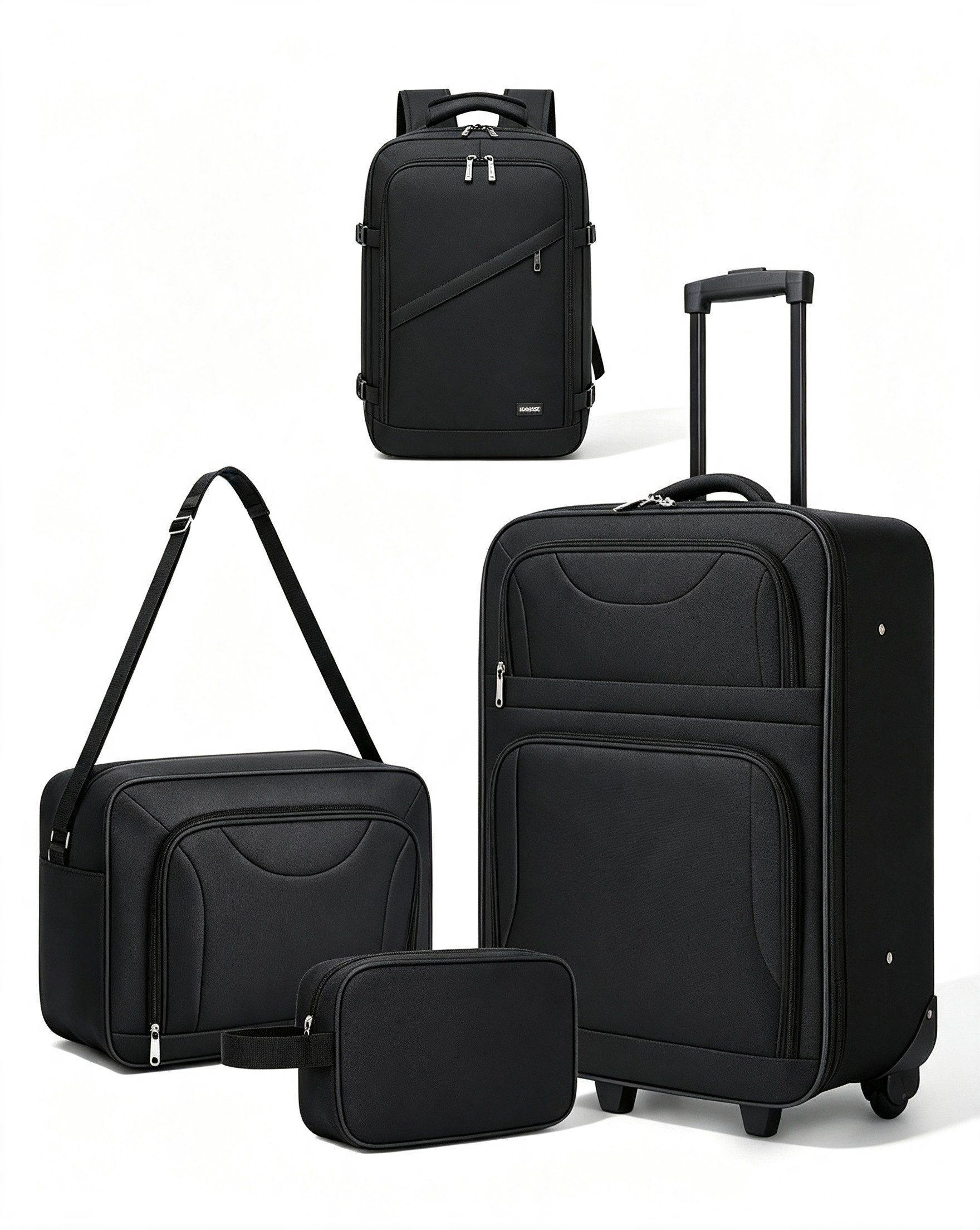 KONO Kofferset 3-teilig: 20 Zoll Handgepäck + Kabinen-Schultertasche + Kulturbeutel, (4 tlg)