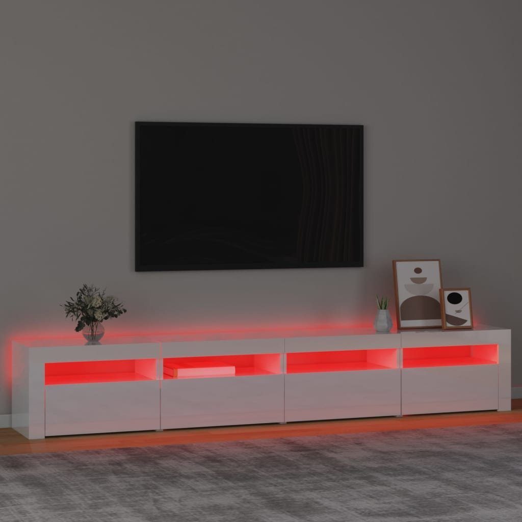 mit TV-Schrank cm Hochglanz-Weiß (1-St) 240x35x40 LED-Leuchten vidaXL TV-Schrank