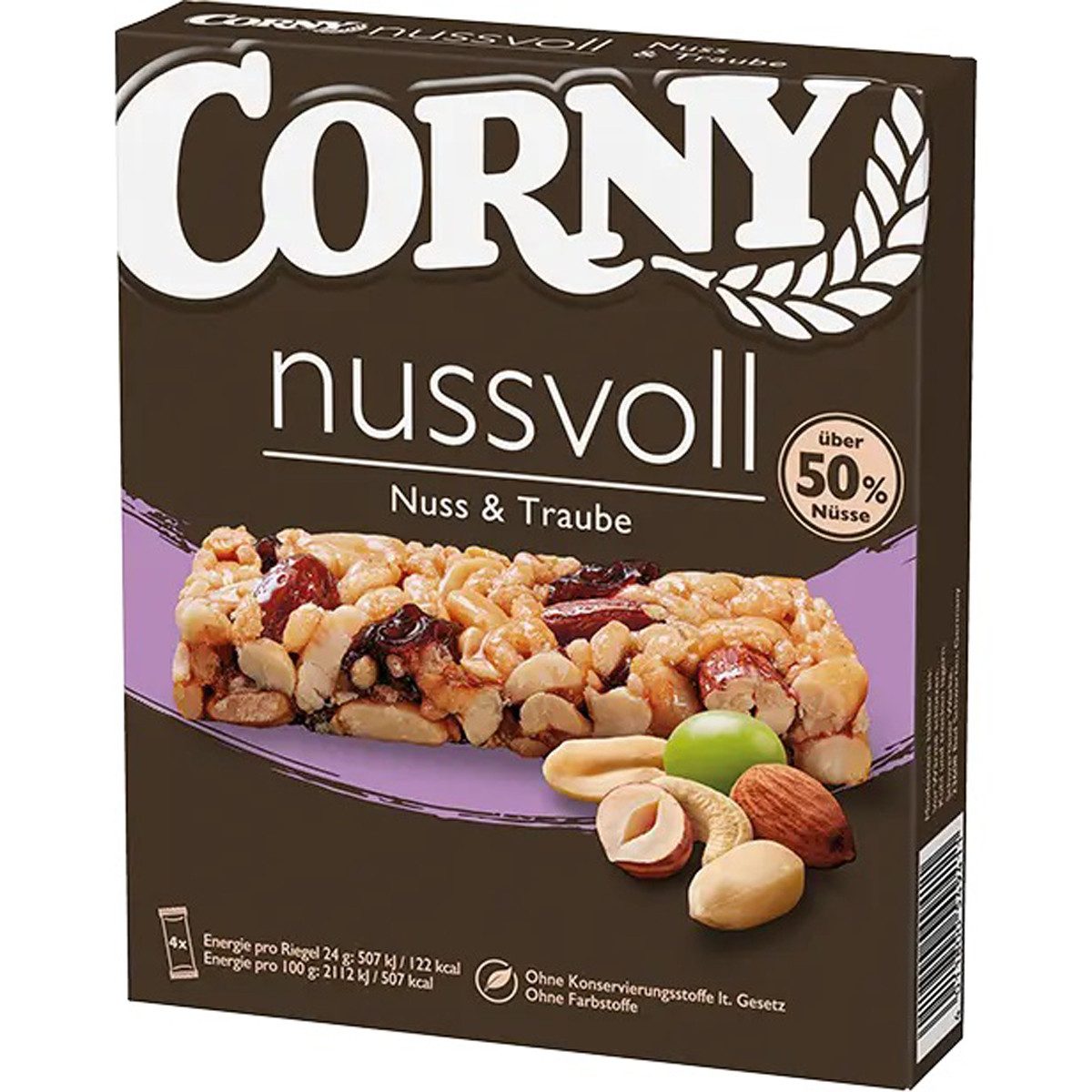 CORNY Cerealien, Corny nussvoll Nuss und Traube einzeln verpackte Riegel 4x24g 96g