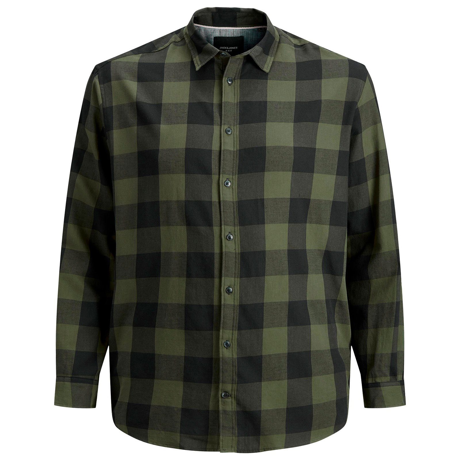 Langarmhemd Jack&Jones XXL Langarmhemd Karo oliv-schwarz