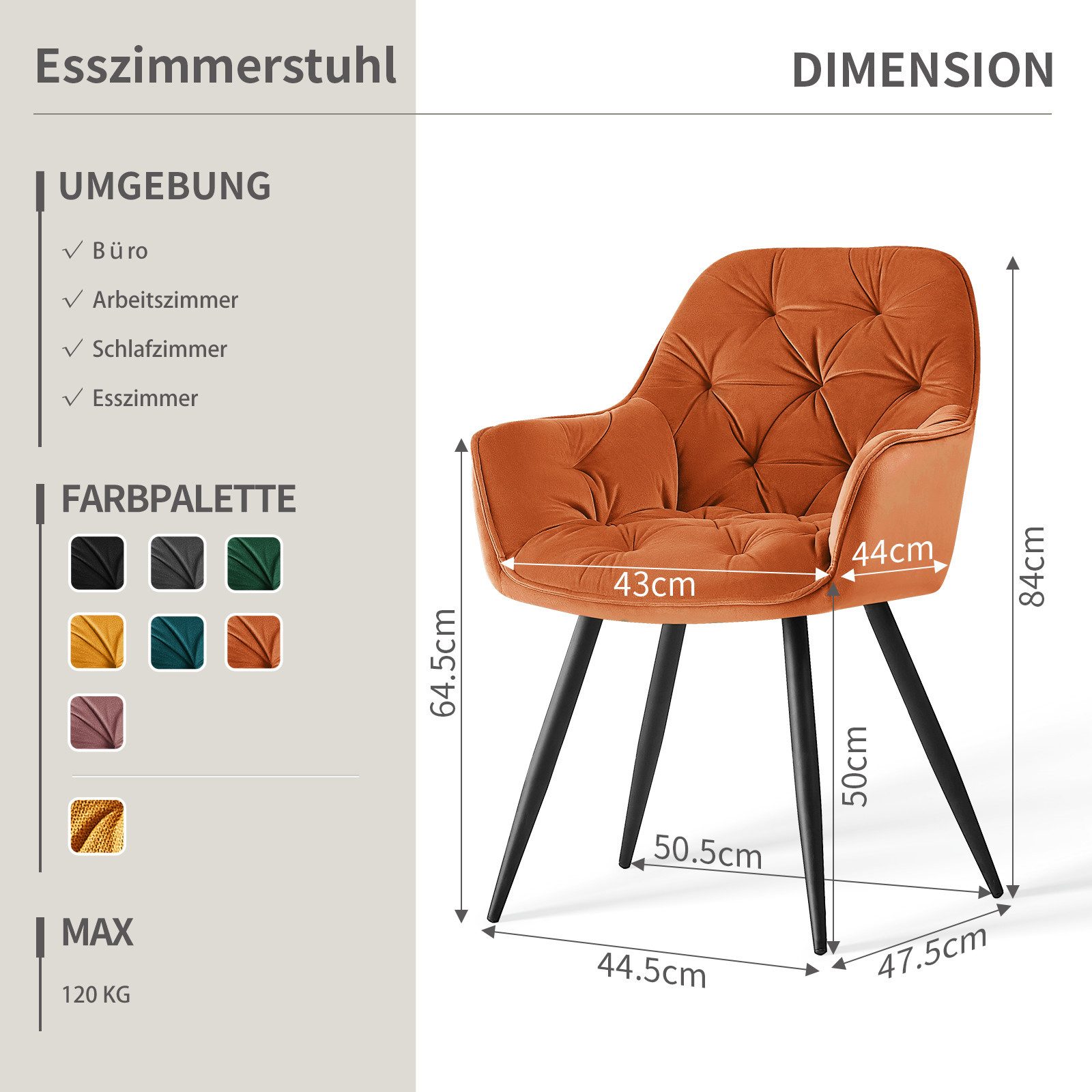JYMTOM Esszimmerstuhl mit dickem Samtstoff gepolsterter Sitz, Armlehnen und günstig online kaufen