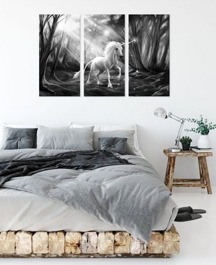 Pixxprint Leinwandbild Einhorn im Märchenwald, Einhorn im Märchenwald 3Teiler (120x80cm) (1 St), Leinwandbild fertig bespannt, inkl. Zackenaufhänger