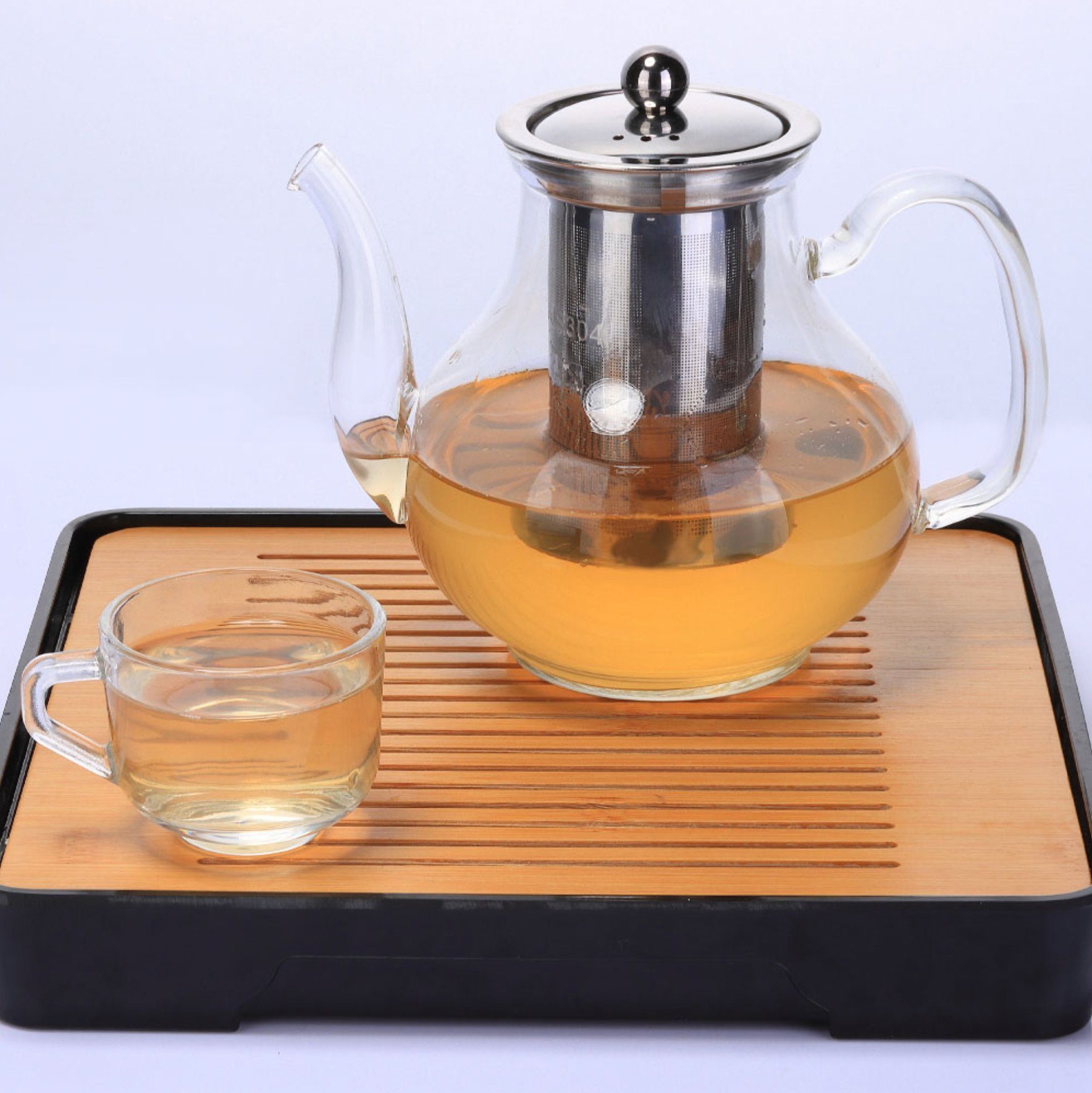 Asphald Teekanne Teekanne Glas mit Edelstahl Sieb 1100ml, 1.1 l, (Set), Rostfreien Sieb
