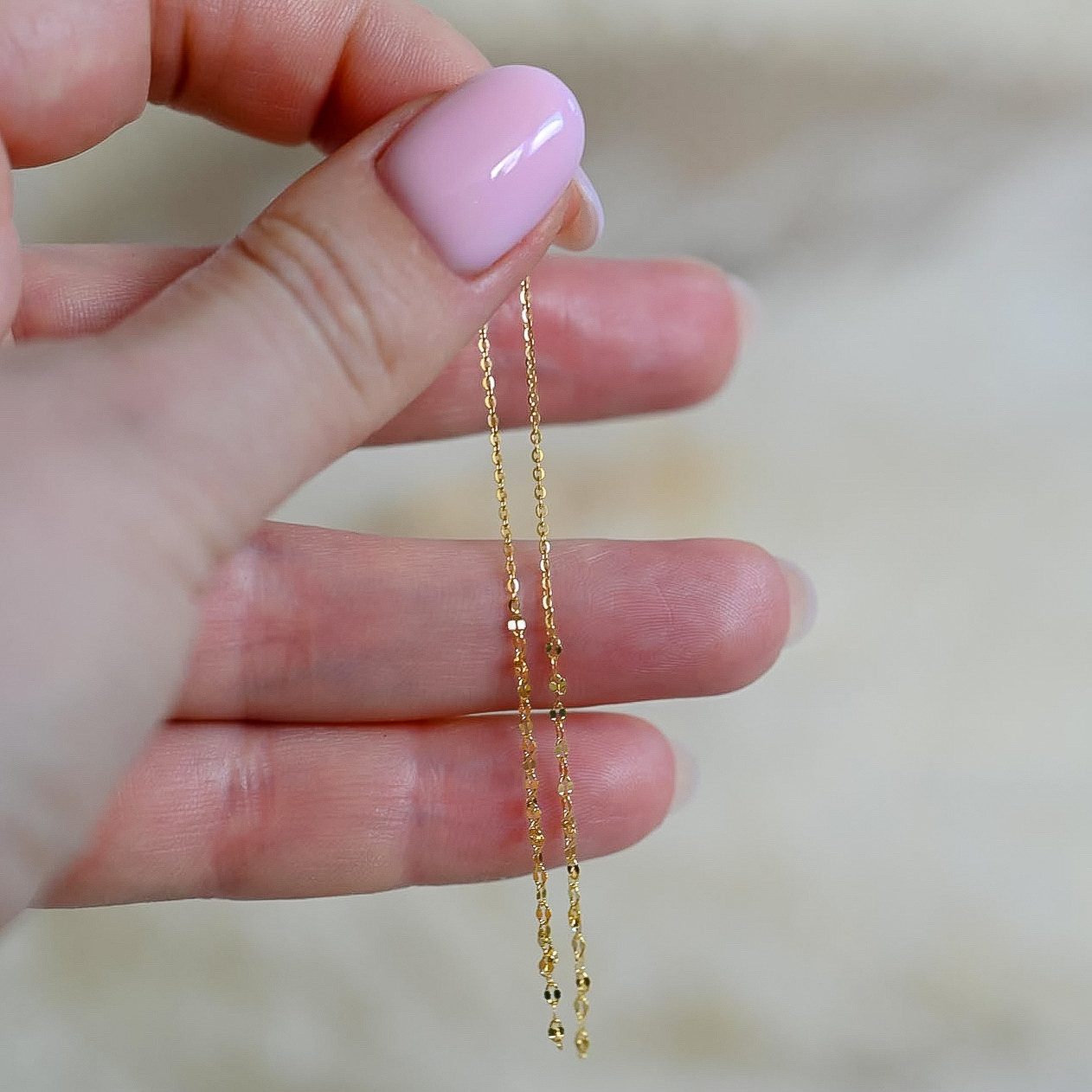 Runde Perlé Paar Ohrhänger minimalistische hängende Kettenohrringe, 925 Sterling Silber, 18K oder 14K Goldplattierung (inkl. Geschenkverpackung)