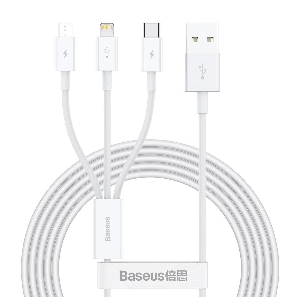 Baseus Superior USB-Kabel, USB-A auf USB-C / Micro-USB / IPhone (150 cm), 3in1-Ladekabel mit USB-C, Micro-USB und Lightning, Schnellladefähig