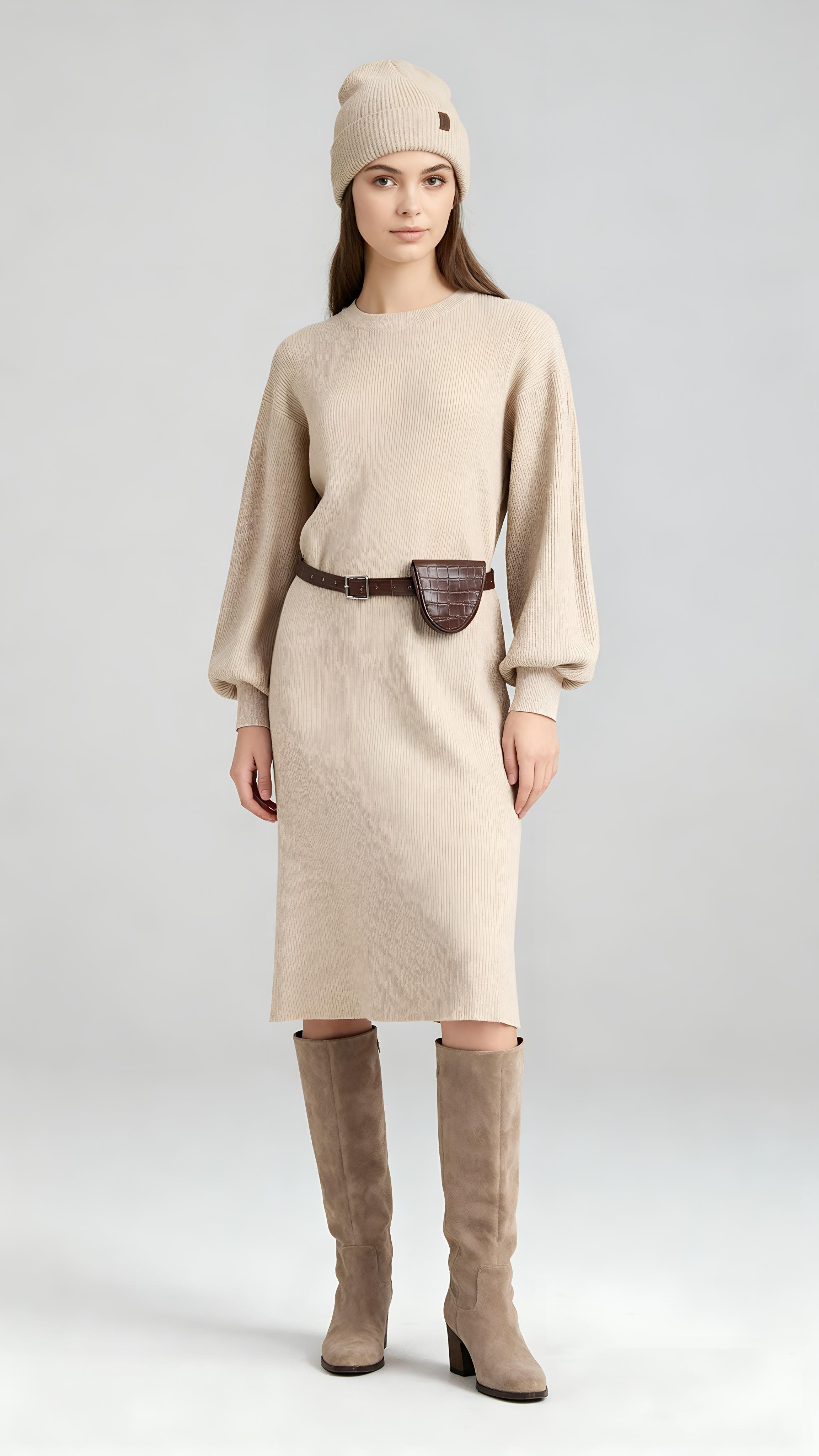 malito more than fashion Strickkleid 9810 midi Kleid mit Gürtel in Rippopti günstig online kaufen