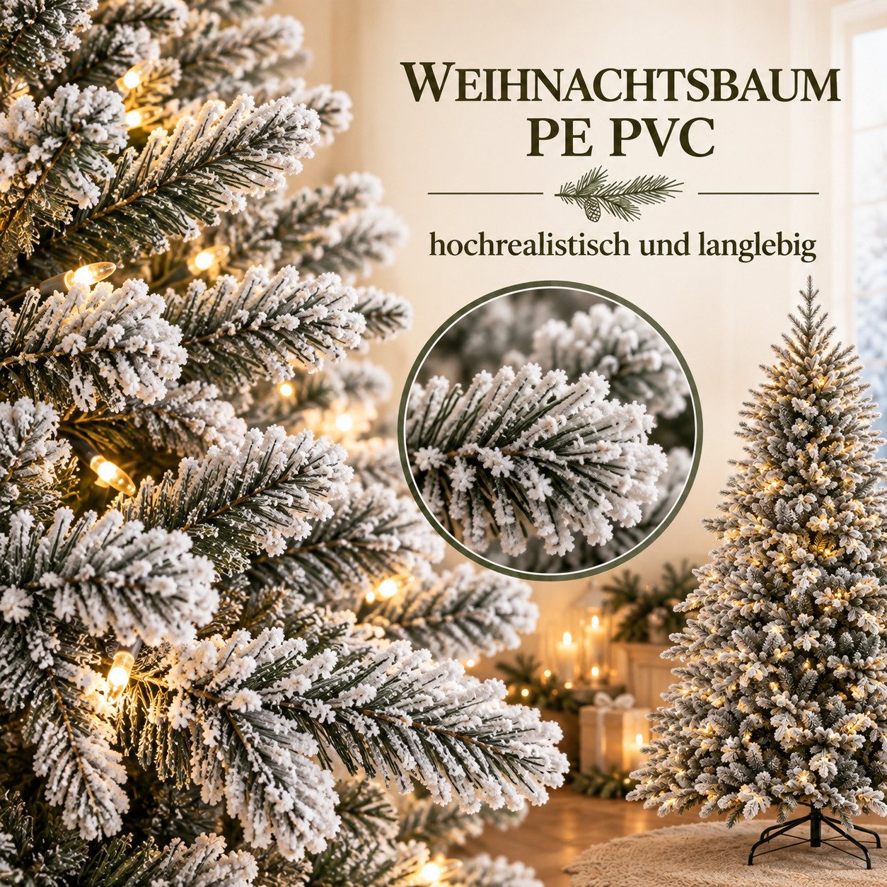 PHILODECO Künstlicher Weihnachtsbaum 180/210cm, 300–400 warmweiße LEDs, 8 Lichtmodi, 933–1287 Zweigspitzen – Bild 4 von 5