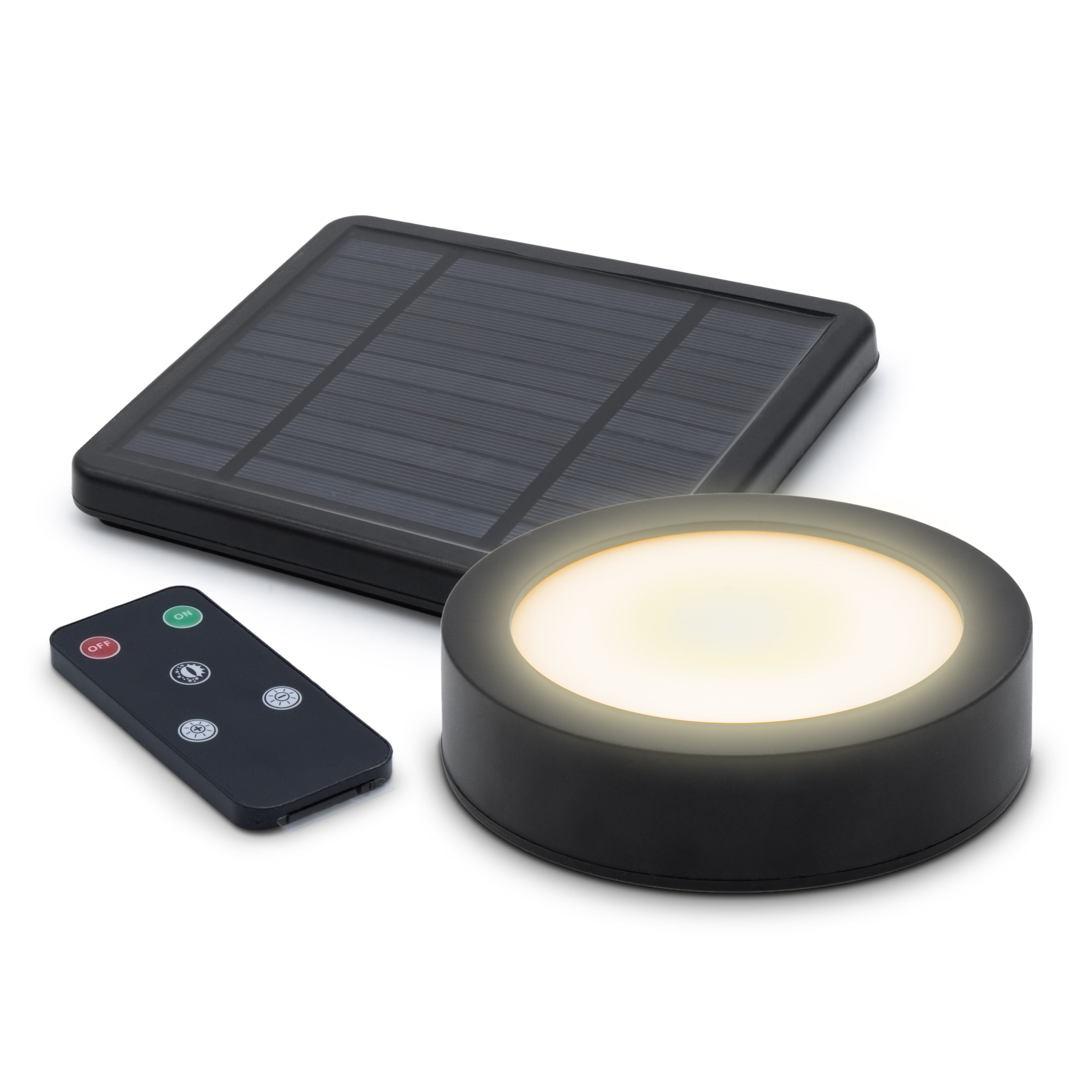 Spetebo LED Solarleuchte LED Solar Magnet Pavillon Leuchte schwarz mit Fernbedienung - Ø 12 cm, 3, LED fest integriert, warmweiß, Gartenschirm Beleuchtung mit 3 Helligkeitsstufen
