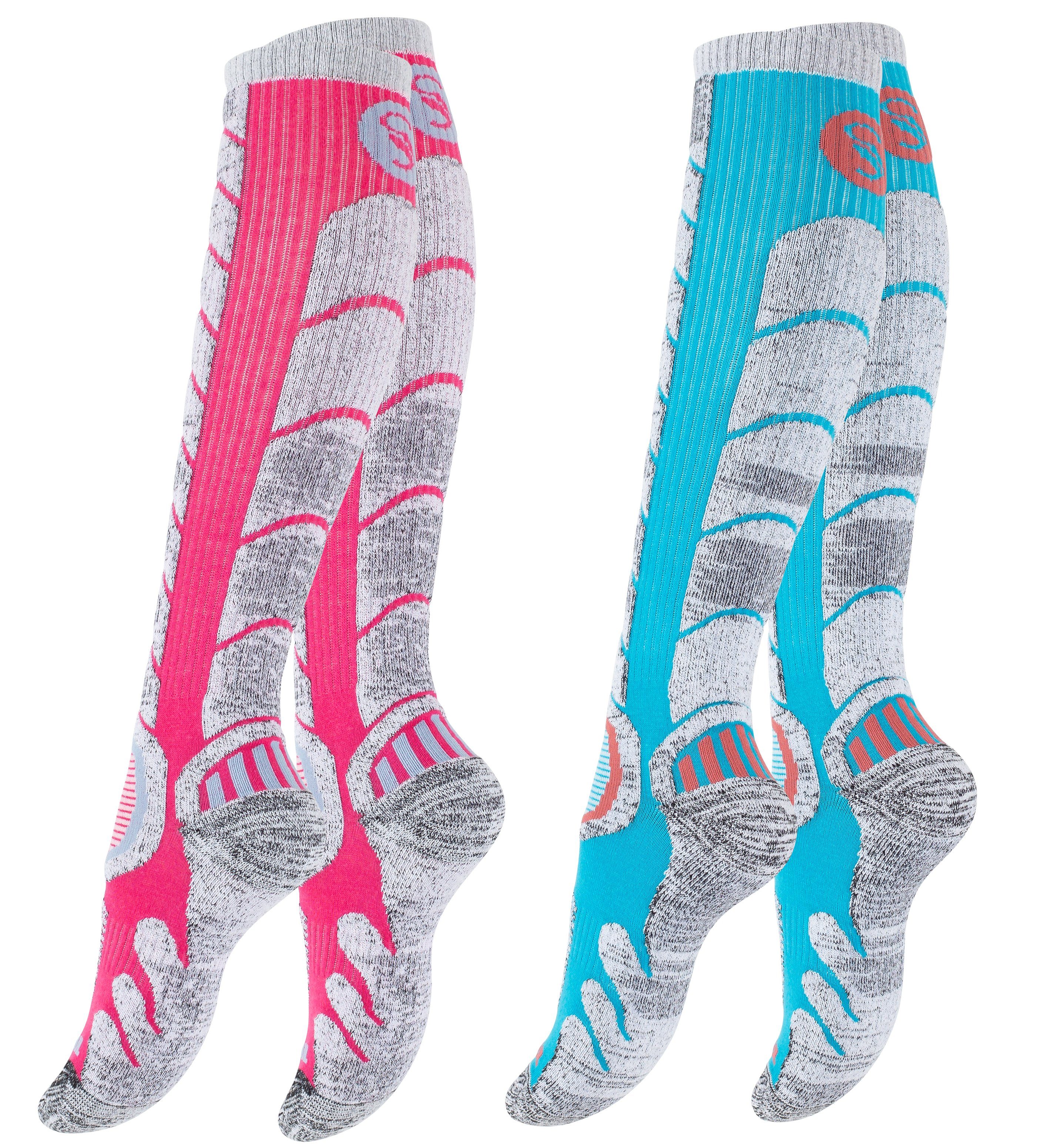 Stark Soul® Skisocken Ski & Snowboard Socken mit Spezialpolsterung, 2 Paar 2 Paar Pink/Türkis