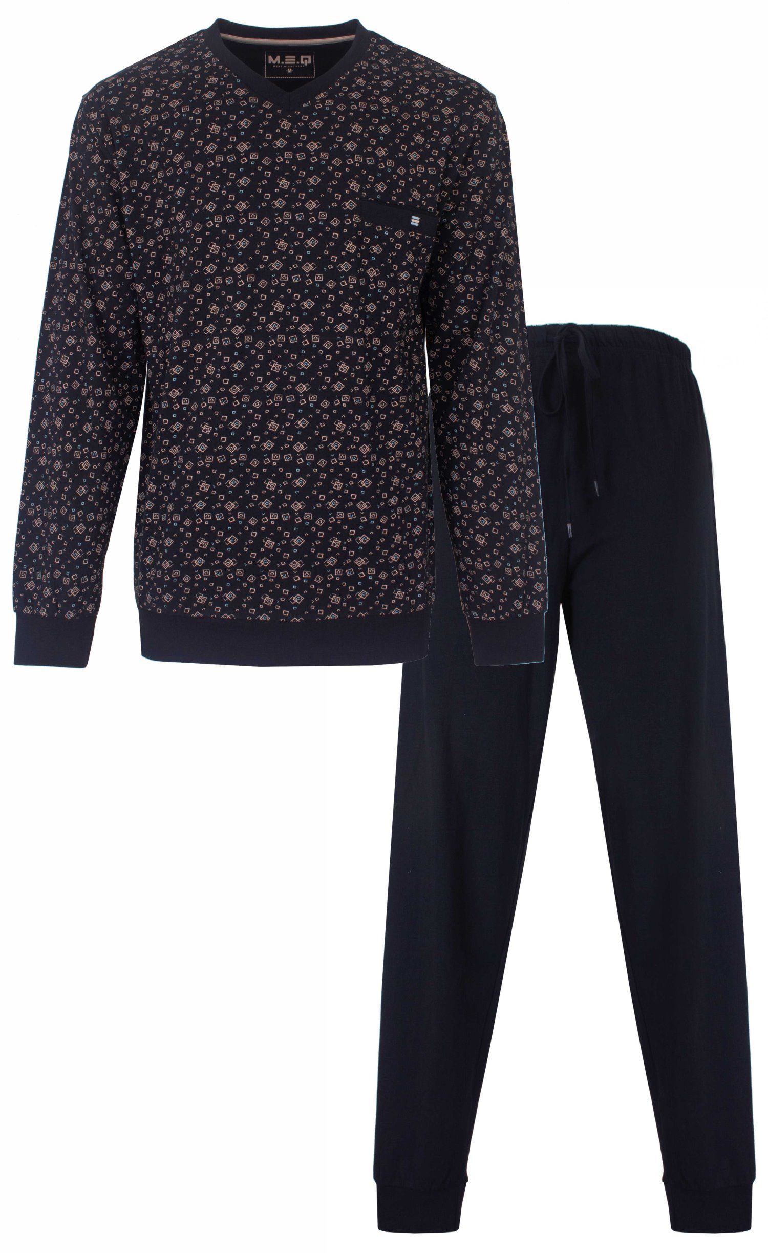 M.E.Q. Schlafanzug Herren Pyjama lang mit Bündchen (2 tlg) Baumwolle