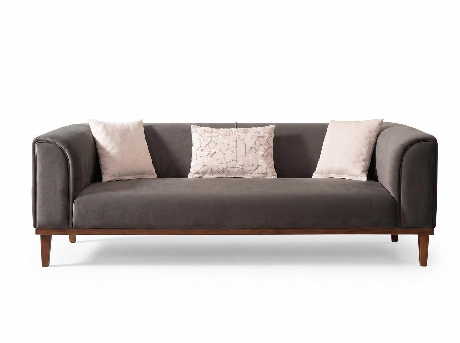 Xlmoebel 3-Sitzer Graues modernes 3-Sitzer-Sofa Stoff Sofa mit Kissen Wohnzimmer, 1 Teile, Mit Kissen