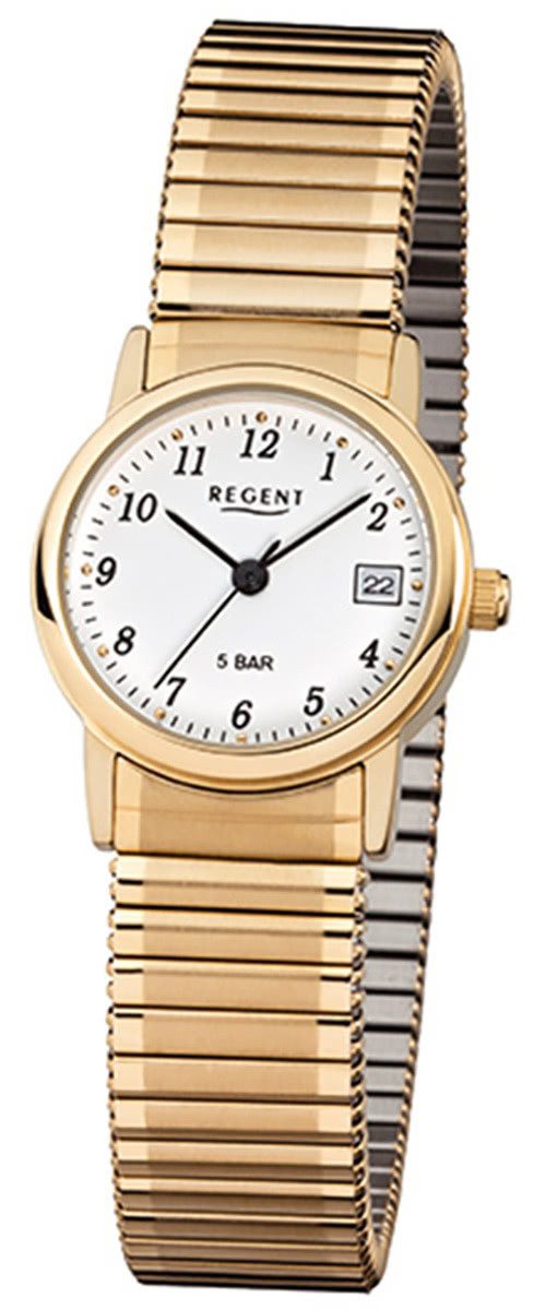 Regent Quarzuhr Regent Damen Herren-Armbanduhr gold Analog, (Analoguhr), Damen, Herren Armbanduhr rund, klein (ca. 25mm) Edelstahl, goldarmband