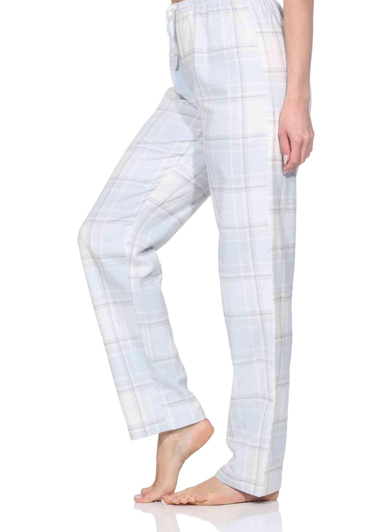 Normann Relaxanzug Normann Damen Schlafhose aus Flanell Schlafanzug Hose kariert