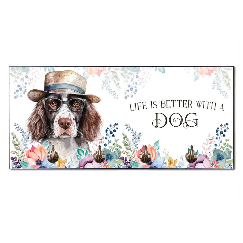 Cadouri Wandgarderobe KLEINER MÜNSTERLÄNDER Hundegarderobe - Wandboard für Hundezubehör (Garderobe mit 4 Haken), MDF, mit abgeschrägten Ecken, handgefertigt, für Hundebesitzer